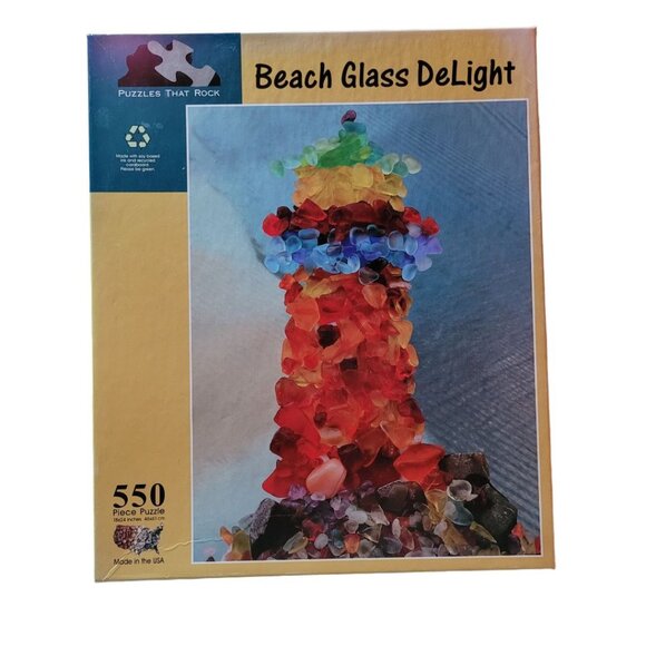 Beach Glass Delight Lighthouse Michigan Puzzle 550 Pieces USA Rocks Lake Life - Picture 2 of 10
